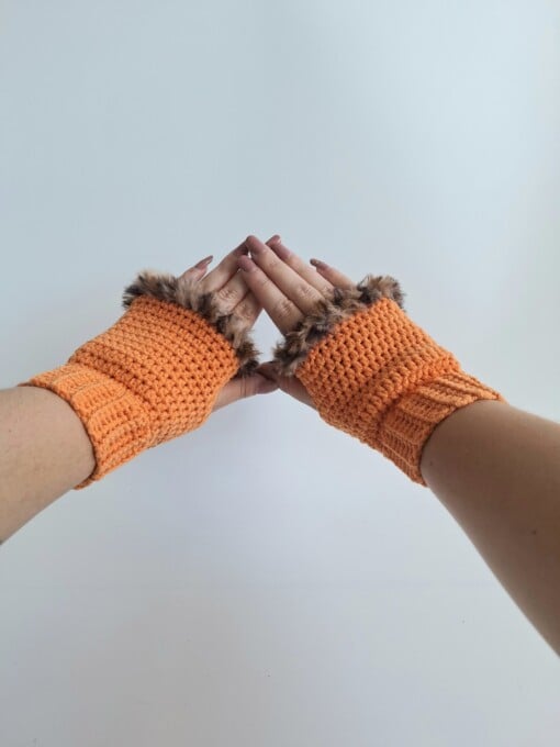 Gehaakte handschoenen - gehaakte vingerloze handschoenen | Oranje en bruin