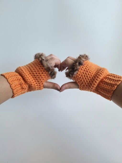 Gehaakte handschoenen - gehaakte vingerloze handschoenen | Oranje en bruin