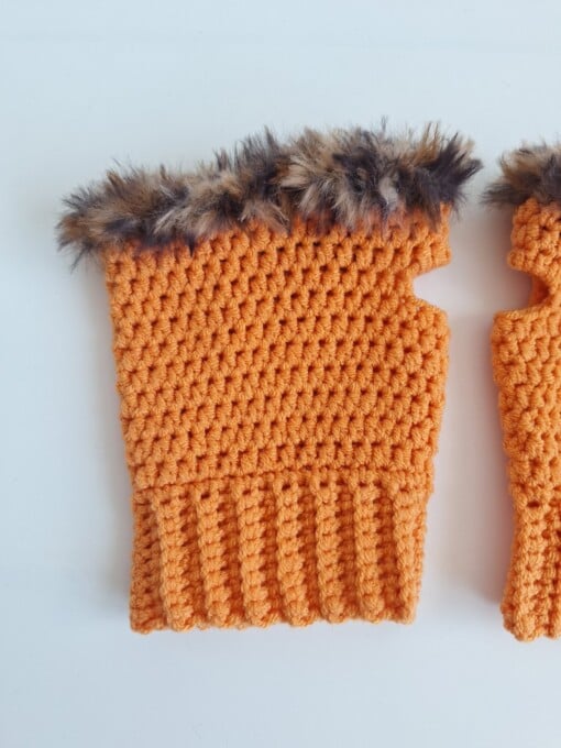 Gehaakte handschoenen - gehaakte vingerloze handschoenen | Oranje en bruin