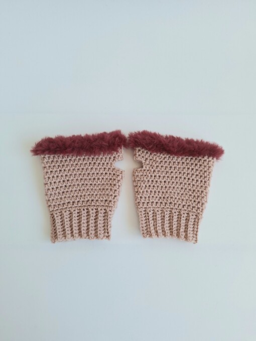 Gehaakte handschoenen - gehaakte vingerloze handschoenen | Oudroze en wijnrood