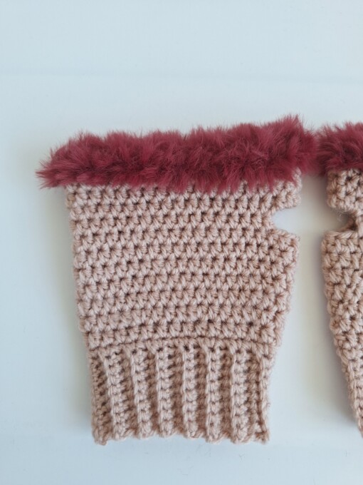 Gehaakte handschoenen - gehaakte vingerloze handschoenen | Oudroze en wijnrood