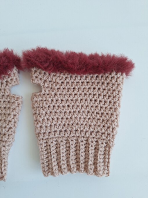 Gehaakte handschoenen - gehaakte vingerloze handschoenen | Oudroze en wijnrood