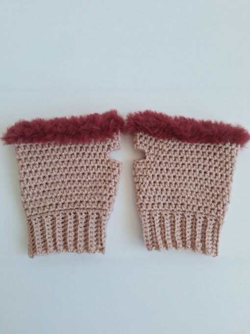 Gehaakte handschoenen - gehaakte vingerloze handschoenen | Oudroze en wijnrood