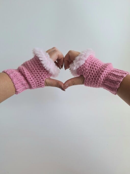 Gehaakte handschoenen - gehaakte vingerloze handschoenen | Roze en lichtroze