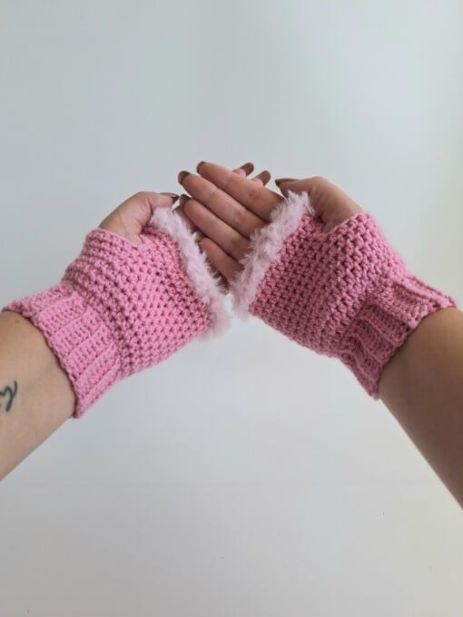 Gehaakte handschoenen - gehaakte vingerloze handschoenen | Roze en lichtroze
