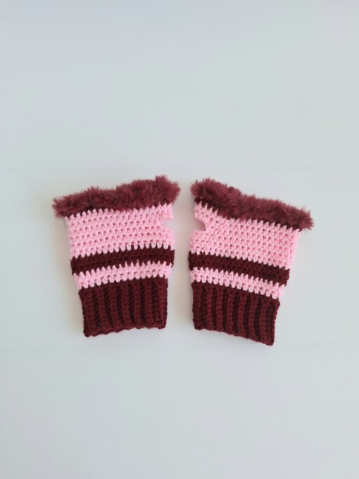 Gehaakte handschoenen - gehaakte vingerloze handschoenen | Wijnrood en lichtroze