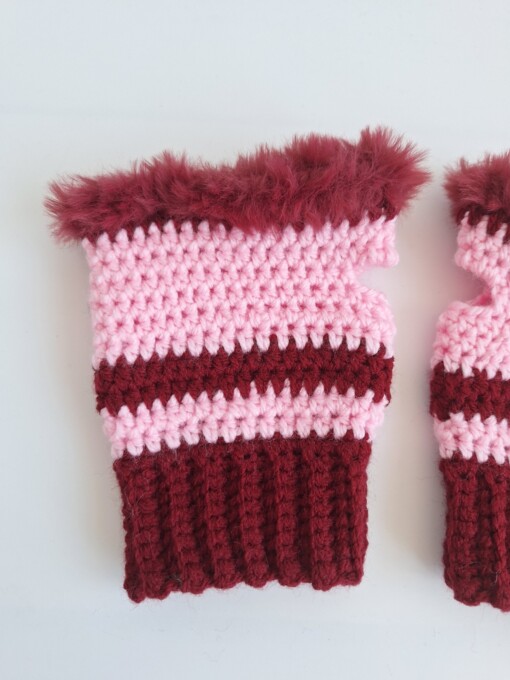 Gehaakte handschoenen - gehaakte vingerloze handschoenen | Wijnrood en lichtroze