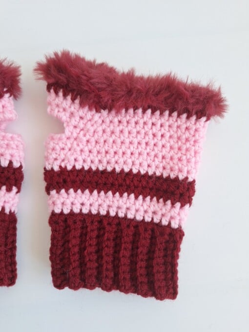 Gehaakte handschoenen - gehaakte vingerloze handschoenen | Wijnrood en lichtroze