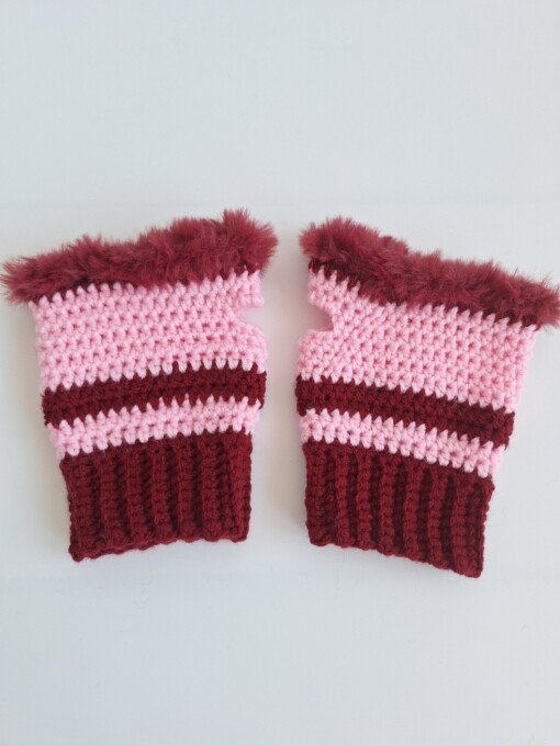 Gehaakte handschoenen - gehaakte vingerloze handschoenen | Wijnrood en lichtroze