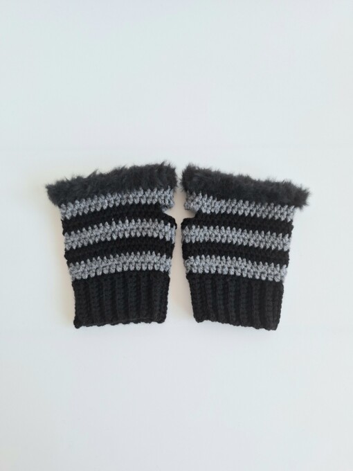 Gehaakte handschoenen - gehaakte vingerloze handschoenen | Zwart en donkergrijs