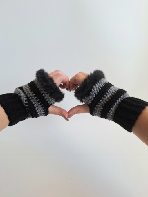 Gehaakte handschoenen - gehaakte vingerloze handschoenen | Zwart en donkergrijs