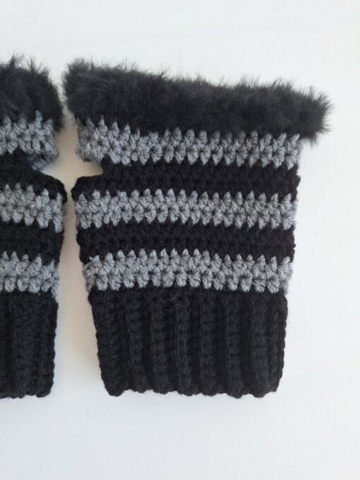 Gehaakte handschoenen - gehaakte vingerloze handschoenen | Zwart en donkergrijs