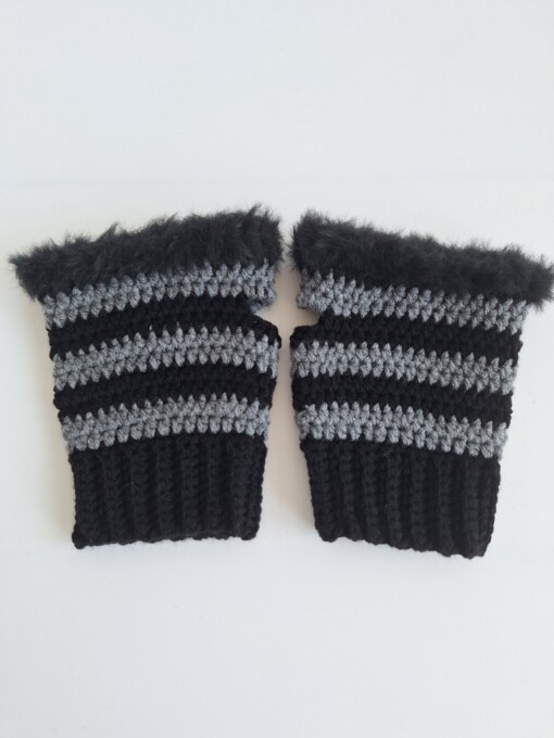 Gehaakte handschoenen - gehaakte vingerloze handschoenen | Zwart en donkergrijs