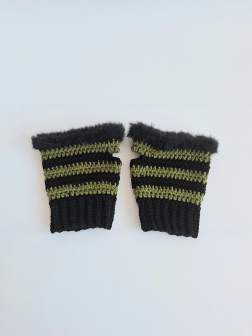 Gehaakte handschoenen - gehaakte vingerloze handschoenen | Zwart en donkergroen