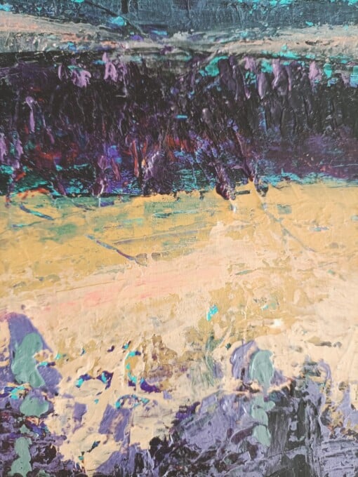 Landschap schilderij - mixed media - geel blauw