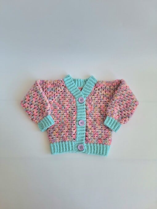Gehaakt baby vestje | Mintgroen en lila gemêleerd