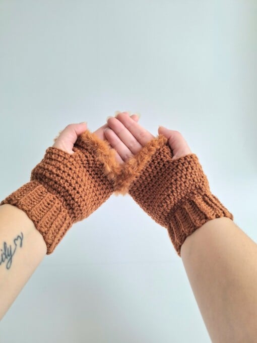Gehaakte handschoenen - gehaakte vingerloze handschoenen | Bruin
