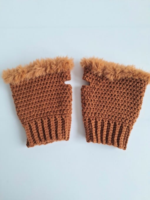Gehaakte handschoenen - gehaakte vingerloze handschoenen | Bruin