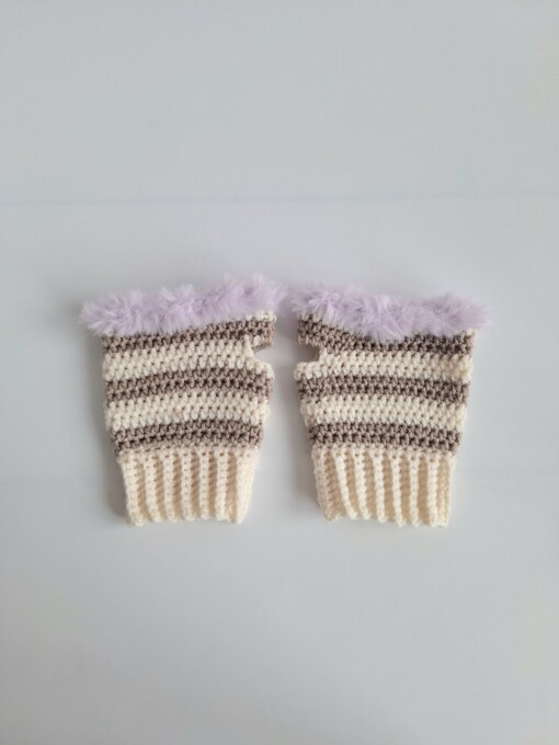 Gehaakte handschoenen - gehaakte vingerloze handschoenen | Crème, beige en lila