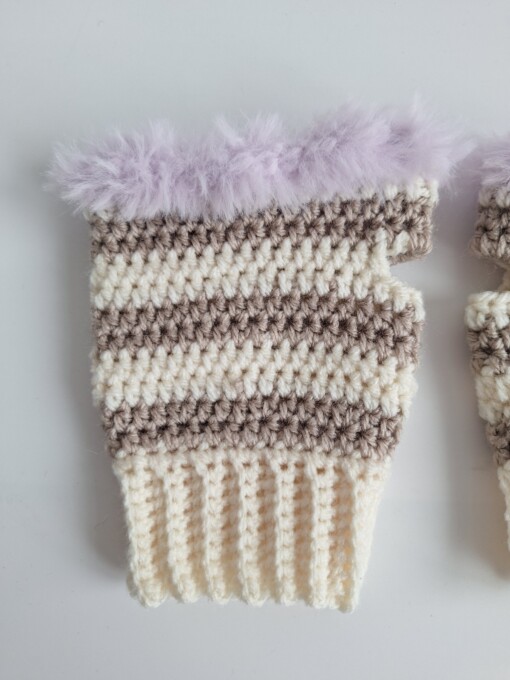 Gehaakte handschoenen - gehaakte vingerloze handschoenen | Crème, beige en lila