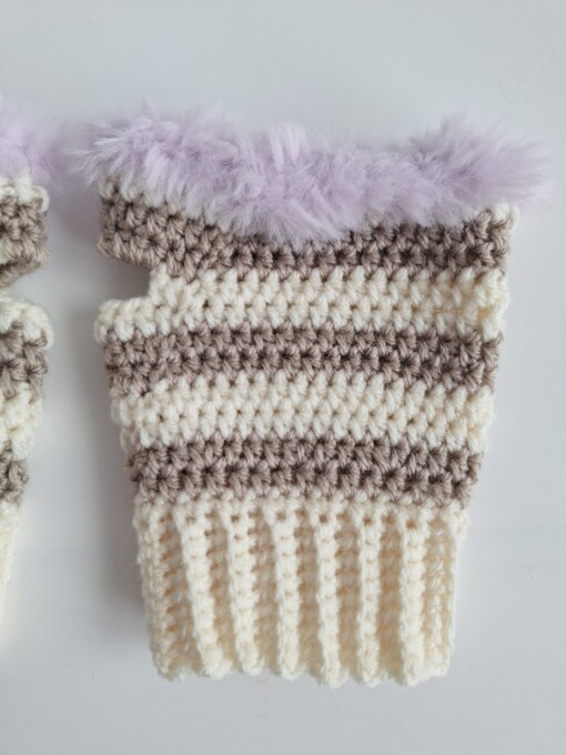 Gehaakte handschoenen - gehaakte vingerloze handschoenen | Crème, beige en lila