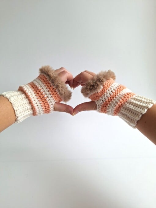 Gehaakte handschoenen - gehaakte vingerloze handschoenen | Crème, pasteloranje en beige