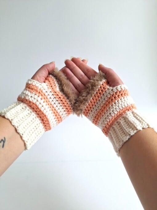 Gehaakte handschoenen - gehaakte vingerloze handschoenen | Crème, pasteloranje en beige
