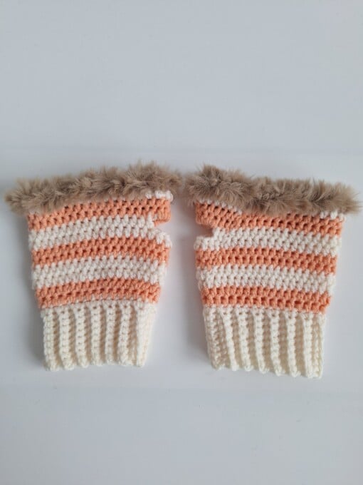 Gehaakte handschoenen - gehaakte vingerloze handschoenen | Crème, pasteloranje en beige