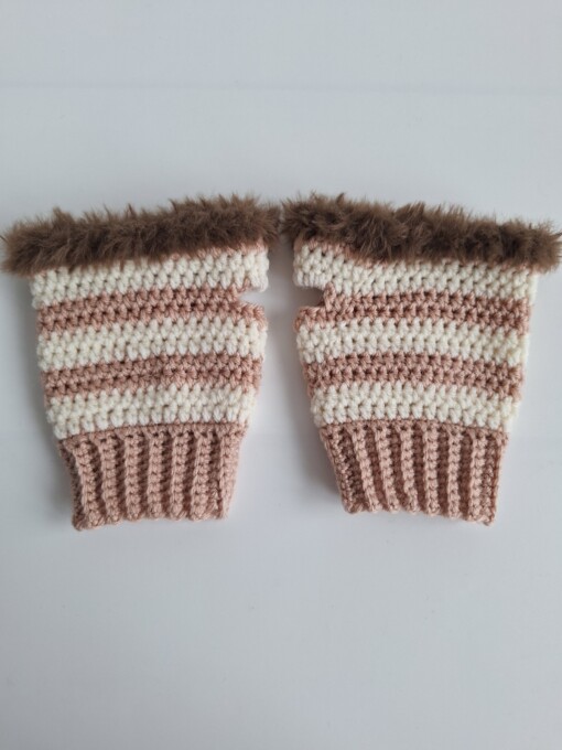 Gehaakte handschoenen - gehaakte vingerloze handschoenen | Poeder roze, crème en bruin
