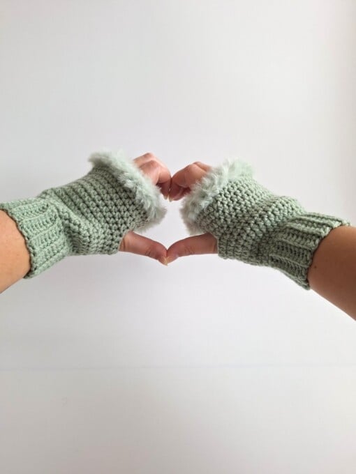 Gehaakte handschoenen - gehaakte vingerloze handschoenen | Sagegroen