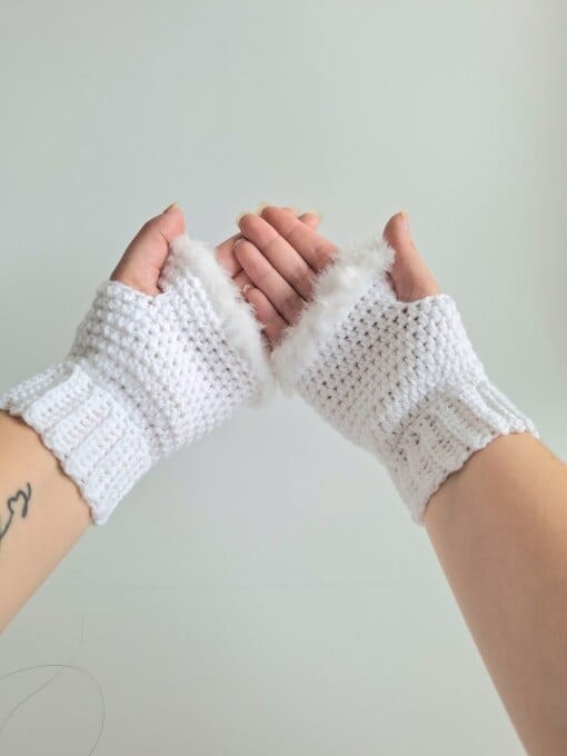 Gehaakte handschoenen - gehaakte vingerloze handschoenen | Wit