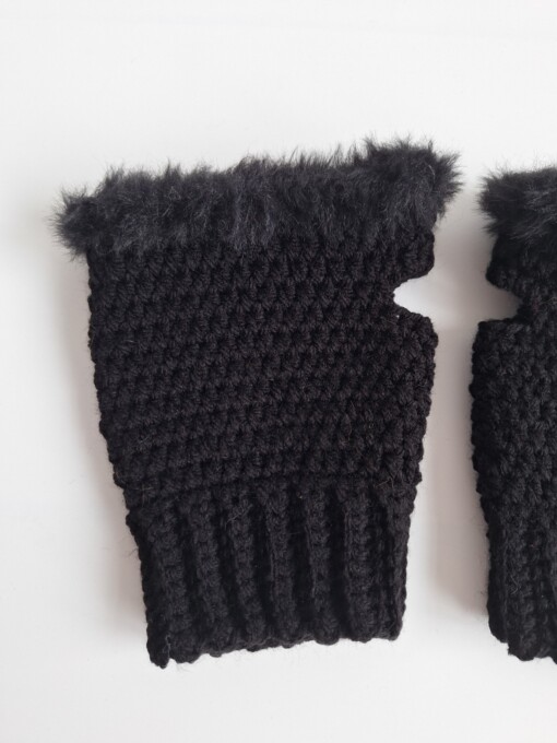 Gehaakte handschoenen - gehaakte vingerloze handschoenen | Zwart
