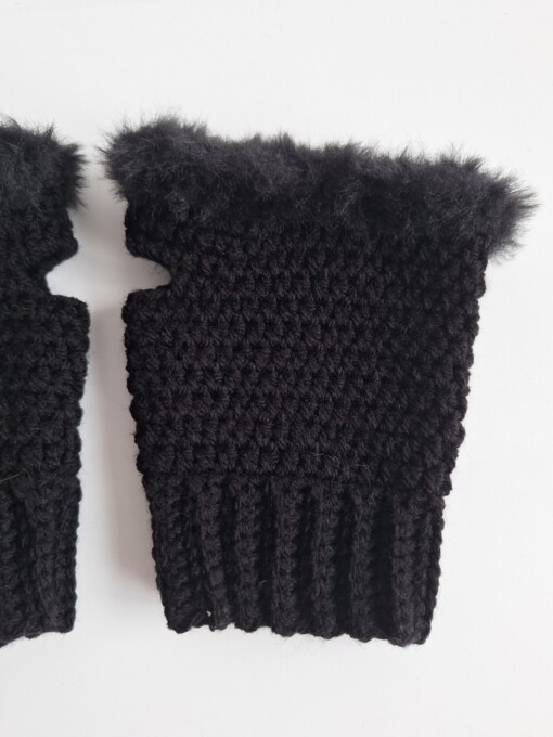 Gehaakte handschoenen - gehaakte vingerloze handschoenen | Zwart