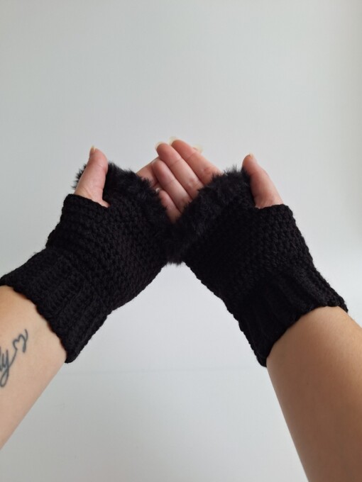Gehaakte handschoenen - gehaakte vingerloze handschoenen | Zwart