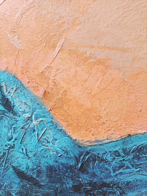 Landschap schilderij - mixed media - oranje blauw