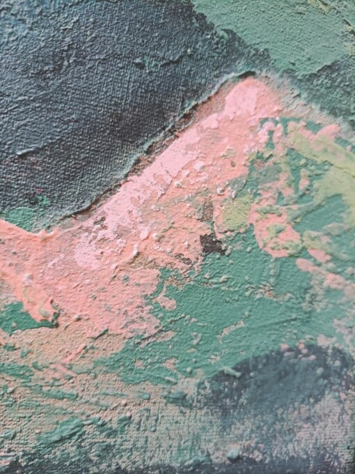 Landschap schilderij - mixed media - oranje blauw