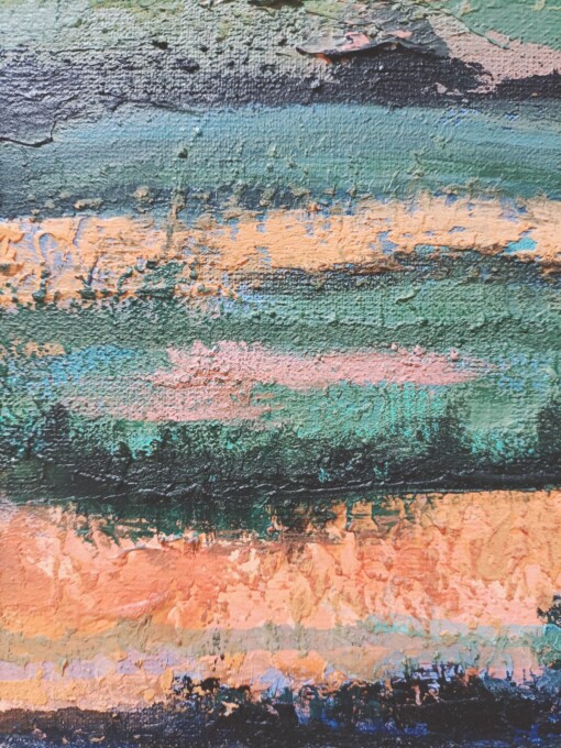 Landschap schilderij - mixed media - oranje blauw