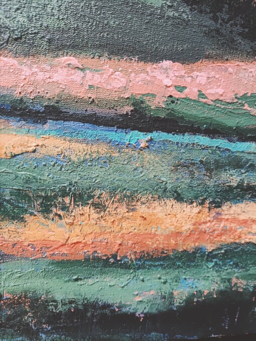 Landschap schilderij - mixed media - oranje blauw