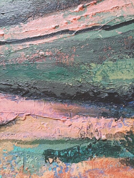 Landschap schilderij - mixed media - oranje blauw