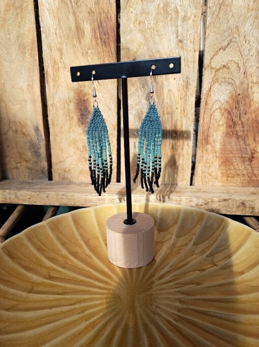 Fringe oorbellen Ash Trail – kleurverloop grijs-zwart, Miyuki kralen, 9 cm lang