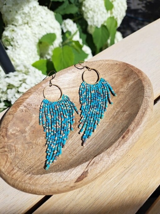 Fringe oorbellen met beachvibe – handgemaakt met Miyuki kralen "Tropical Beach"