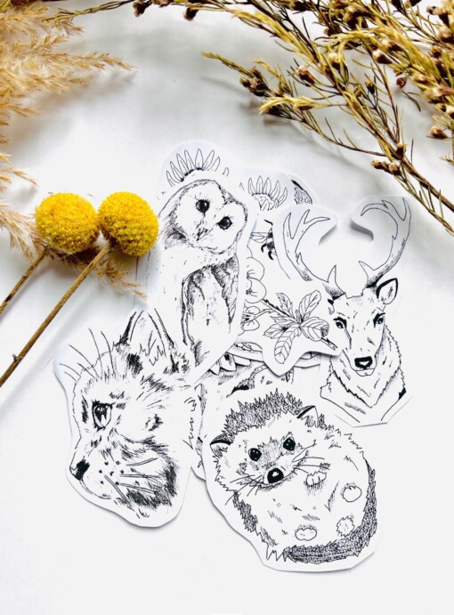 9 stickers van dieren en bloemen