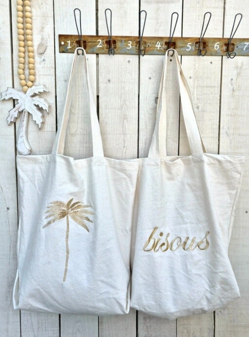 Totebag * big shopper of beachbag met palmboom of bisous