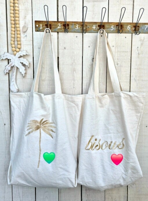 Totebag * big shopper of beachbag met palmboom of bisous