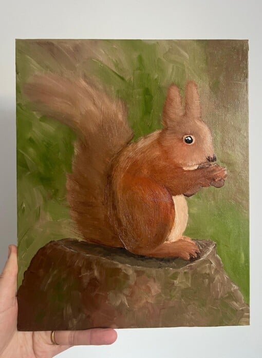 Schilderij "Eekhoorn" - origineel kunstwerk in olieverf
