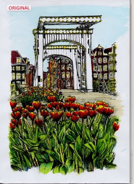Schilderij Amsterdam Magere Brug Tulpen