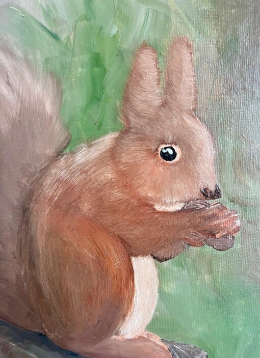 Schilderij "Eekhoorn" - origineel kunstwerk in olieverf