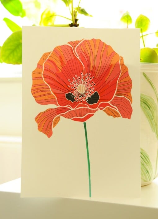 Klaproos A5 Print, Rode Bloem Illustratie