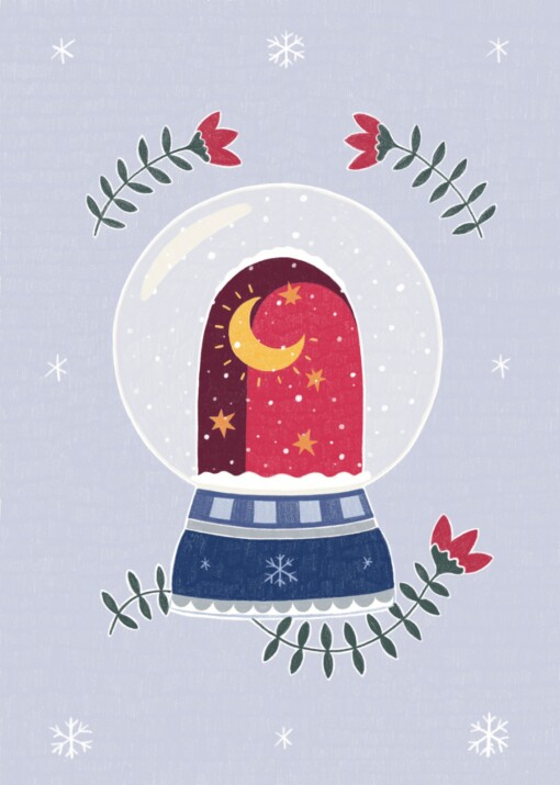 Snowglobe kerstkaartje A6