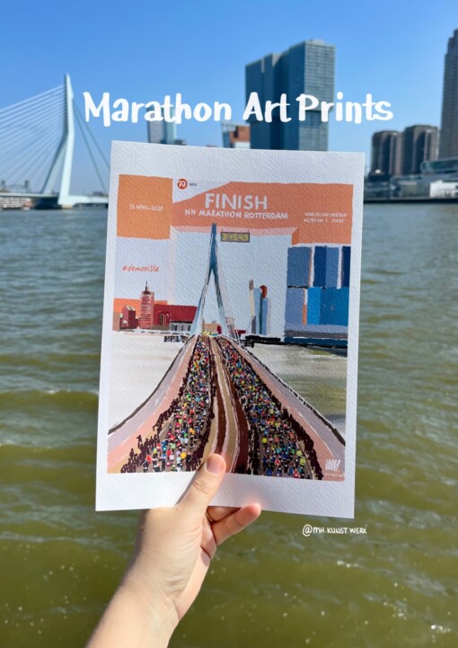 Rotterdam Marathon art print - personaliseerbaar stijl 'finishboog'